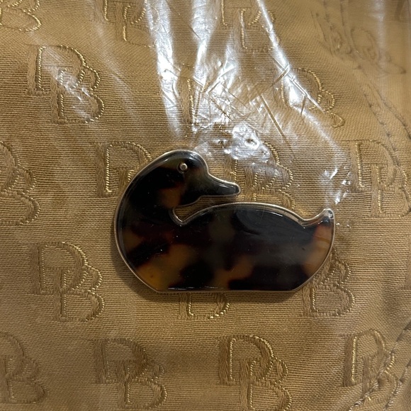 Dooney & Bourke Vintage Tan Canvas Signature Hobo Bag with red interior - Picture 12 of 12